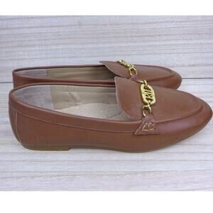 Brown Leather Loafers with Gold Accent